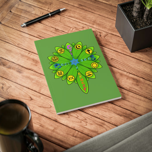 RE's Green Lotus Flower Softcover Notebook, A5